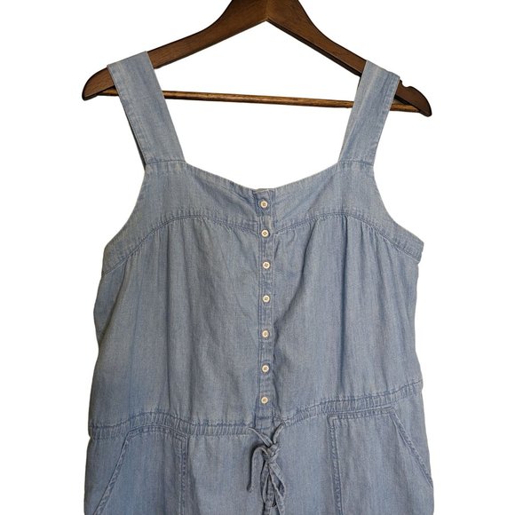 Old Navy Sleeveless Tie Waist Utility Jean Jumpsuit Size L Light Blue Cotton - Picture 2 of 6